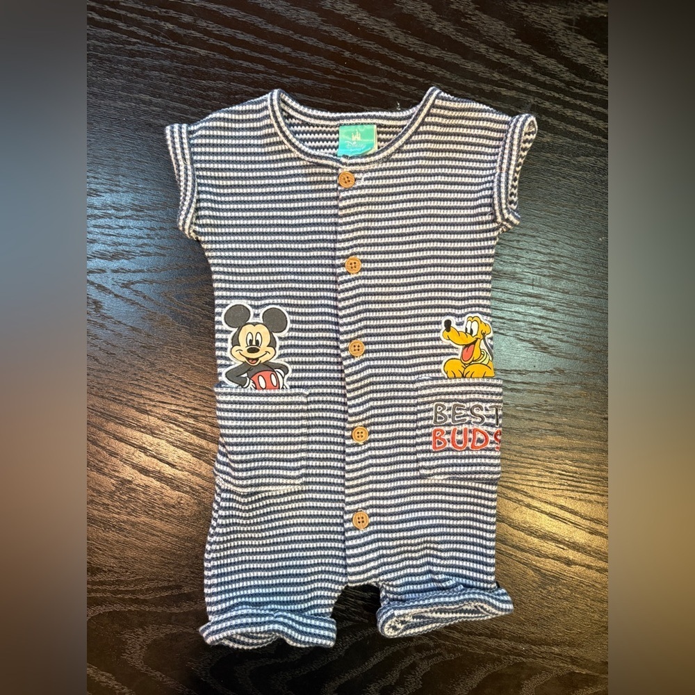 Disney Baby Blue & White Knot One Piece Romper Size 6-9 Months Mickey & Pluto